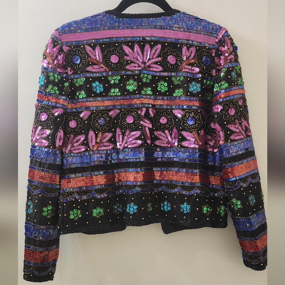 Scala Multicolor Sequin Jacket, Size Medium Petit… - image 8